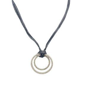 WHBM White House Black Market Double Circle Pendant Black Cord Necklace Beach